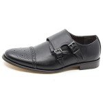 Metrocharm MC300 Men's Double Monk Strap Cap Toe Slip On Loafers Dress Shoes (12 D(M) US, Black)