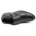 Metrocharm MC300 Men's Double Monk Strap Cap Toe Slip On Loafers Dress Shoes (12 D(M) US, Black)