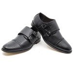 Metrocharm MC300 Men's Double Monk Strap Cap Toe Slip On Loafers Dress Shoes (12 D(M) US, Black)
