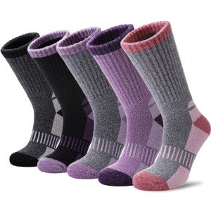 Yebing Merino Wool Hiking Socks for Womens Thermal Warm Winter Boot Crew Cushion Cozy Thick Work Gift Socks 5 Pairs Mixed Color A,Medium