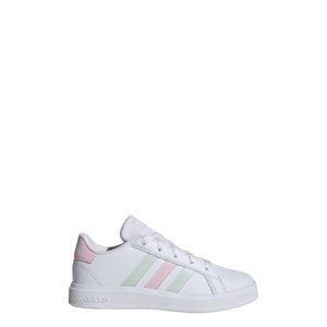 adidas Grand Court Lifestyle Tennis Lace-Up Shoes (Big Kid) Sneaker, White/Crystal Jade/Clear Pink, 2.5 US Unisex