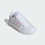 adidas Grand Court Lifestyle Tennis Lace-Up Shoes (Big Kid) Sneaker, White/Crystal Jade/Clear Pink, 2.5 US Unisex
