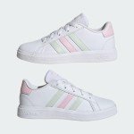 adidas Grand Court Lifestyle Tennis Lace-Up Shoes (Big Kid) Sneaker, White/Crystal Jade/Clear Pink, 2.5 US Unisex