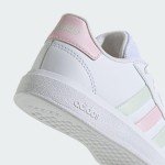 adidas Grand Court Lifestyle Tennis Lace-Up Shoes (Big Kid) Sneaker, White/Crystal Jade/Clear Pink, 2.5 US Unisex