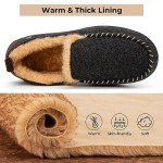 HomeTop Men's Memory Foam Moccasin Slippers, Indoor and Outdoor Warm Fuzzy Fleece House Shoes Black,12 US