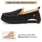 HomeTop Men's Memory Foam Moccasin Slippers, Indoor and Outdoor Warm Fuzzy Fleece House Shoes Black,12 US