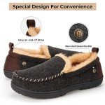 HomeTop Men's Memory Foam Moccasin Slippers, Indoor and Outdoor Warm Fuzzy Fleece House Shoes Black,12 US