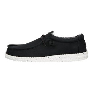 Hey Dude Men's Wally Stretch Canvas Black/White Size 11 | Men's Shoes | Men Slip-on Loafers | Comfortable & Light-Weight