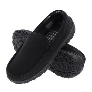 Men's Memory Foam Moccasin Slippers - Black