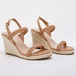 VETASTE Braided Ankle Strap Espadrille Heels