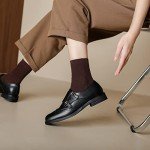 U-lite Womens Monk Strap Shoes Sheepskin Perforated Fashion Buckle Vamp Brouge Oxfords Dress Shoes Black 8.5