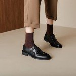 U-lite Womens Monk Strap Shoes Sheepskin Perforated Fashion Buckle Vamp Brouge Oxfords Dress Shoes Black 8.5