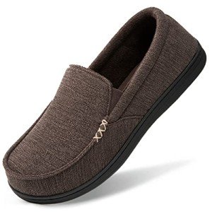 HomeTop Men's Memory Foam Moccasin Slippers - Coffee