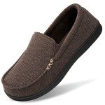 HomeTop Men's Memory Foam Moccasin Slippers - Coffee