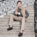 HomeTop Men's Memory Foam Moccasin Slippers - Coffee