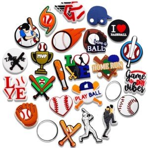 25 50PCS Baseball Shoe Charms for Croc Bubble Slides Clogs Sandals, Sports Balls Shoe Accessories Decorations for Boys Men Teens Adults (25)