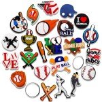 25 50PCS Baseball Shoe Charms for Croc Bubble Slides Clogs Sandals, Sports Balls Shoe Accessories Decorations for Boys Men Teens Adults (25)