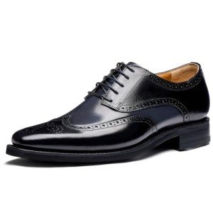 Jepsengord Men's Dress Shoes Genuine Cowhide Leather Wingtip Brogue Lace-Up Formal Derby Oxford Shoes, Black, 9