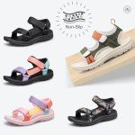 vibdiv Boys Girls Sandals Open-Toe Summer Outdoor Unisex Child Sport Sandals Athletic Lightweight Black Big Kid Size 5