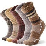 ANTSANG Merino Wool Hiking Socks for Men & Women Thermal Warm Winter Thick Cozy Crew Work Boot Gift Socks Stocking Stuffers 5 Pairs(Yellow,L)