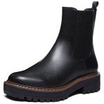 Athlefit Women's Chelsea Ankle Boots Platform Slip On Chunky Heel Lug Sole Leather Booties Black 9