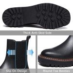 Athlefit Women's Chelsea Ankle Boots Platform Slip On Chunky Heel Lug Sole Leather Booties Black 9