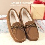 DREAM PAIRS Women's Auzy-02 House Slippers Indoor Outdoor Moccasin Fuzzy Fluffy Furry Loafers Suede Leather Warm Shoes Size 9.5-10, Chesnut