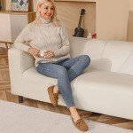 DREAM PAIRS Women's Auzy-02 House Slippers Indoor Outdoor Moccasin Fuzzy Fluffy Furry Loafers Suede Leather Warm Shoes Size 9.5-10, Chesnut