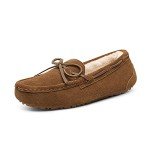 DREAM PAIRS Women's Auzy-02 House Slippers Indoor Outdoor Moccasin Fuzzy Fluffy Furry Loafers Suede Leather Warm Shoes Size 9.5-10, Chesnut