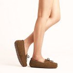 DREAM PAIRS Women's Auzy-02 House Slippers Indoor Outdoor Moccasin Fuzzy Fluffy Furry Loafers Suede Leather Warm Shoes Size 9.5-10, Chesnut