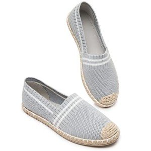 BABUDOG Womens Espadrilles Breathable Flats Shoes Mesh Slip on Loafers Soft White Flats(Light Grey.US6)