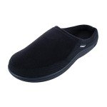 Isotoner Men's Microterry and Waffle Travis Slip-On Hoodback Slipper, Black, 11-12