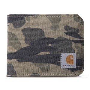 Carhartt Men's Bifold and Passcase, Durable Billfold Wallets, Available in Leather and Canvas Styles, Nylon Duck (Blind Duck Camo), One Size