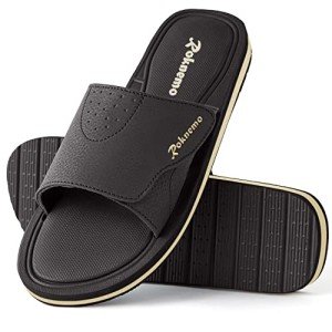 Roknemo Men's Adjustable Slide Sandals - Comfort Memory Foam Slides - Non-slip Open Toe Beach Shoes Slip On Slippers for Men Indoor House Outdoor Sports - Brown 12