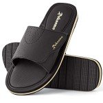 Roknemo Men's Adjustable Slide Sandals - Comfort Memory Foam Slides - Non-slip Open Toe Beach Shoes Slip On Slippers for Men Indoor House Outdoor Sports - Brown 12