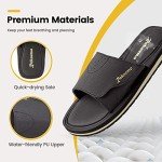 Roknemo Men's Adjustable Slide Sandals - Comfort Memory Foam Slides - Non-slip Open Toe Beach Shoes Slip On Slippers for Men Indoor House Outdoor Sports - Brown 12