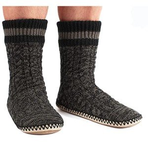 cosyone1997 Mens Slipper Socks with Gripper Soles, Warm Knit House Shoes, Fuzzy Moccasin Boots Indoor,Winter Cozy Christmas Gifts Unique, Cold Weather Bedroom Foot Warmers, Adult Size 12-13 Black