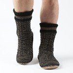 cosyone1997 Mens Slipper Socks with Gripper Soles, Warm Knit House Shoes, Fuzzy Moccasin Boots Indoor,Winter Cozy Christmas Gifts Unique, Cold Weather Bedroom Foot Warmers, Adult Size 12-13 Black