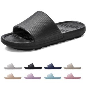 Frykun Slides for Men Shower Shoes Bathroom Sandals Men Home Slippers Flip-Flops Recovery Comfortable Bathroom Open Toe Sport Slides for Swimming Beach Pool Indoor Out Door(Black46-47)
