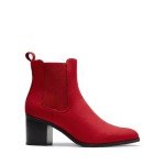DREAM PAIRS Women's Retro Elastic Chelsea Ankle Boots Fashion Low Chunky Block Heel Pointed Toe Fall Heeled Booties Shoes,Size 7,RED-SUEDE,SDAB2314W