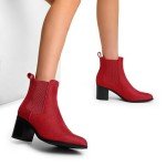 DREAM PAIRS Women's Retro Elastic Chelsea Ankle Boots Fashion Low Chunky Block Heel Pointed Toe Fall Heeled Booties Shoes,Size 7,RED-SUEDE,SDAB2314W