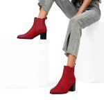 DREAM PAIRS Women's Retro Elastic Chelsea Ankle Boots Fashion Low Chunky Block Heel Pointed Toe Fall Heeled Booties Shoes,Size 7,RED-SUEDE,SDAB2314W