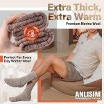 Anlisim Merino Wool Warm Boot Hiking Socks Thermal Extra Thick Winter Cozy Crew Comfy Cushioning Work Women Men Socks 4 Pairs(Coffee Color Series,M)
