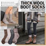 Anlisim Merino Wool Warm Boot Hiking Socks Thermal Extra Thick Winter Cozy Crew Comfy Cushioning Work Women Men Socks 4 Pairs(Coffee Color Series,M)