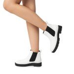 DREAM PAIRS Women's Low Heel Chelsea Ankle Boots Fashion Slip On Elastic Fall Booties Shoes,Size 7,WHITE/BLACK,DAB213