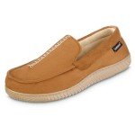 isotoner Men's Liam Microsuede Moccasin Slipper with Memory Foam, Microterry Lining, Versatile Sole, Cognac, 8-9