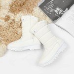 HYPOCRUTE Women's Warm Snow Boots with Fur Lined Black and White Wide Winter Boots Water-resistant Mid Calf Boots for Hiking,Working,Outdoors(White US8)
