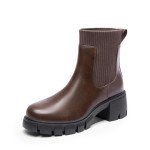 DREAM PAIRS Women's Elastic Chelsea Ankle Boots Fashion Low Chunky Heel Platform Lug Sole Short Booties Shoes,Size 8.5,Brown,SDAB2312W