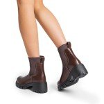 DREAM PAIRS Women's Elastic Chelsea Ankle Boots Fashion Low Chunky Heel Platform Lug Sole Short Booties Shoes,Size 8.5,Brown,SDAB2312W