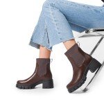 DREAM PAIRS Women's Elastic Chelsea Ankle Boots Fashion Low Chunky Heel Platform Lug Sole Short Booties Shoes,Size 8.5,Brown,SDAB2312W